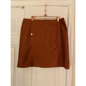 LOFT Faux Leather Skirt with Gold Buttons, Cocoa, Size 14